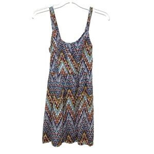 Xhilaration Blue & Orange Patterned Tank Top Summer Dress Size Medium